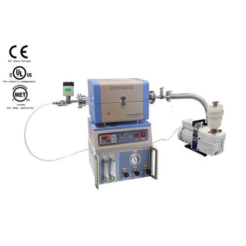 Mini CVD Tube Furnace with 2 Channel Gas Mixer, Vacuum Pump, and Vacuum Gauge - OTF-1200X-S50-2F