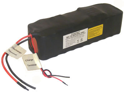 LiNiMnCo Battery: 36V 10.8Ah ( 388.8Wh, 30A rate ) with PCM for E-Bike (32.4)