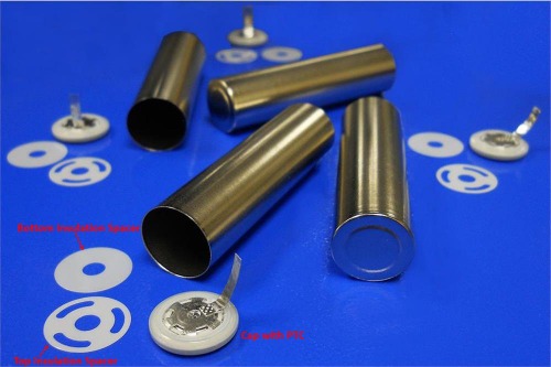 18650 Cylinder Cell Case with Anti-Explosive Cap and Insulation O-ring - 100 Pcs/package - EQ-Lib-18650